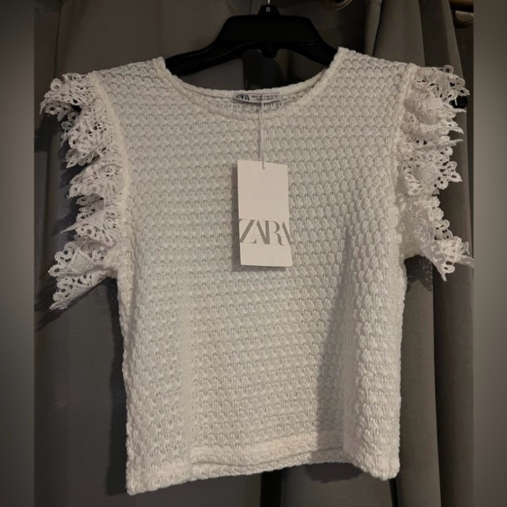 Zara White Ruffled Embellished Blouse